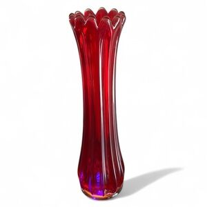 Fostoria Glass Co Panel Swung Vase In Fostoria Red/Orange Amberina 1960's Glows!